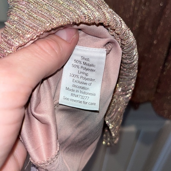 SHIMMERY metallic rose gold mock neck Flowy knee length dress medium NWT - Picture 8 of 12